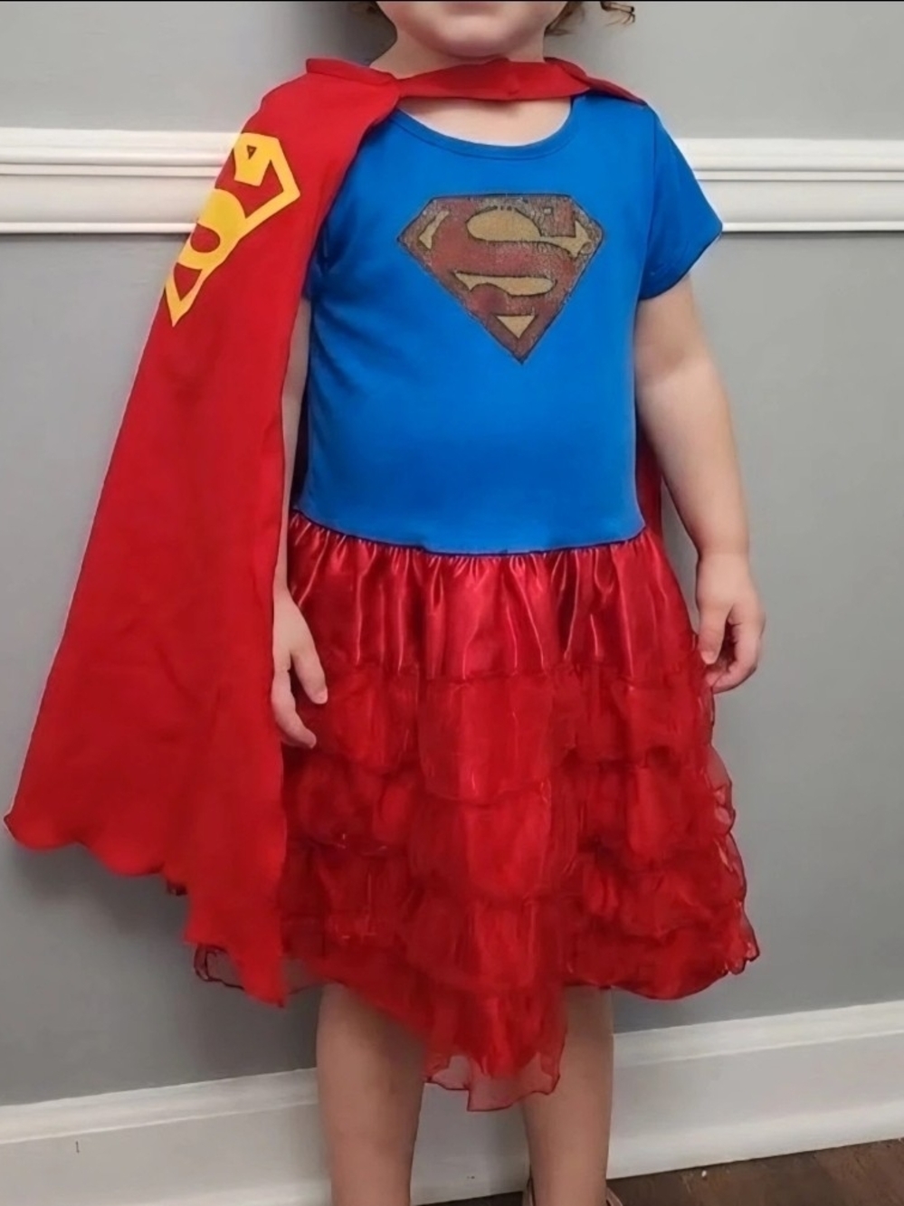 Girls Small Superhero Supergirl Costume Dress with Cape Halloween